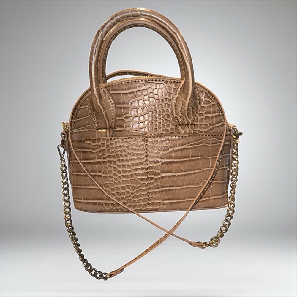 Zara Elegant Tan Crocodile-Embossed Handbag - Picture 12 of 14